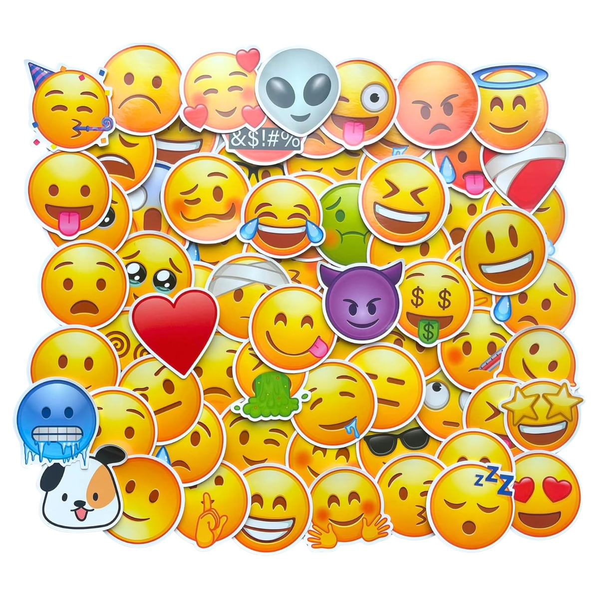 100 large emoji and smiley face stickers in colourful mixed designs