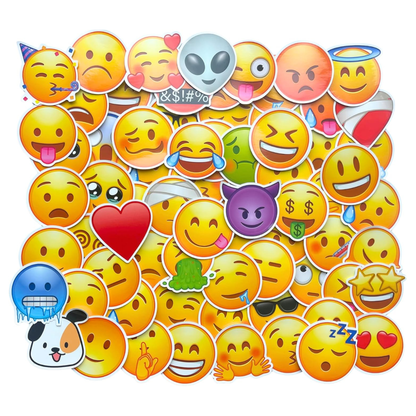 100 large emoji and smiley face stickers in colourful mixed designs