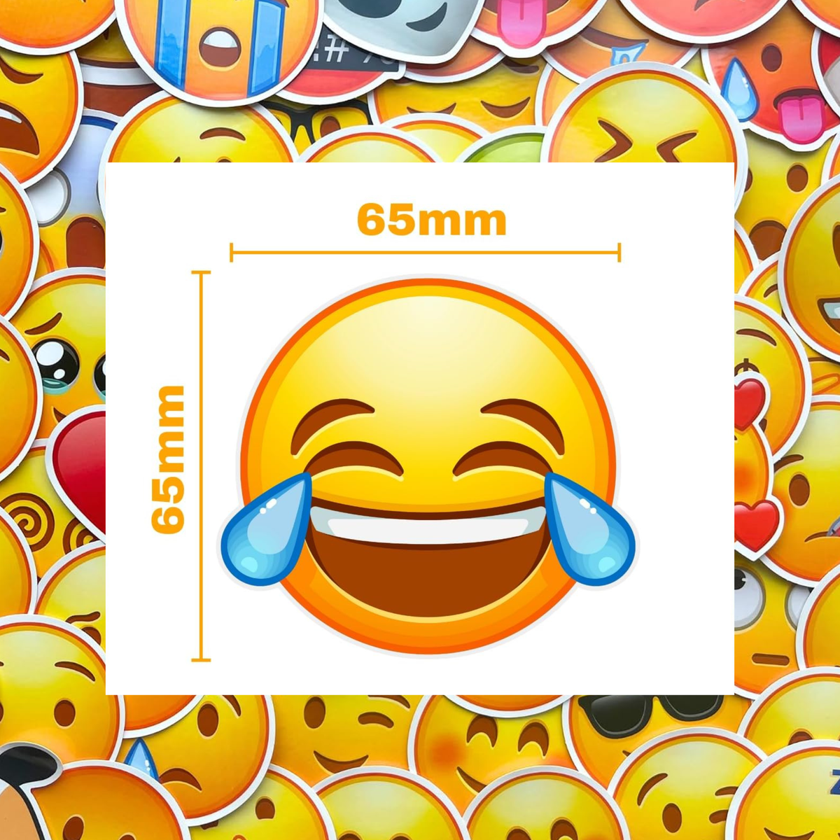 Detail view of the 100-pack emoji sticker assortment