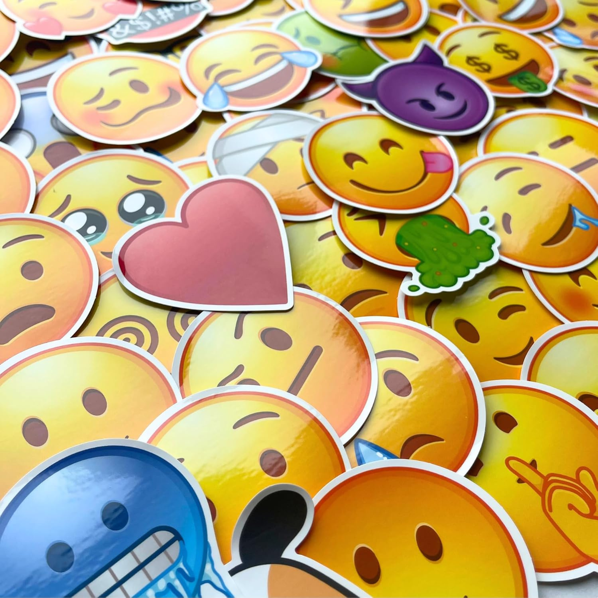 Close-up of smiley and emotion sticker designs