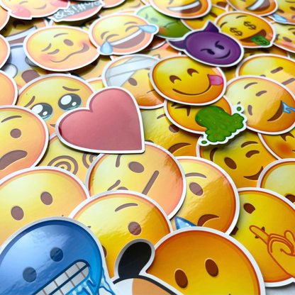 Close-up of smiley and emotion sticker designs