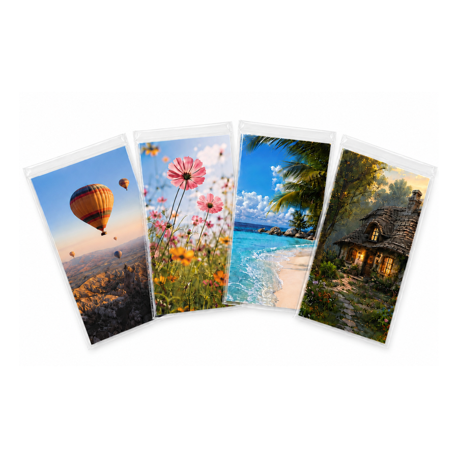3x5 mini prints and small cards inside clear self-seal cello bags from CelloBag.co.uk