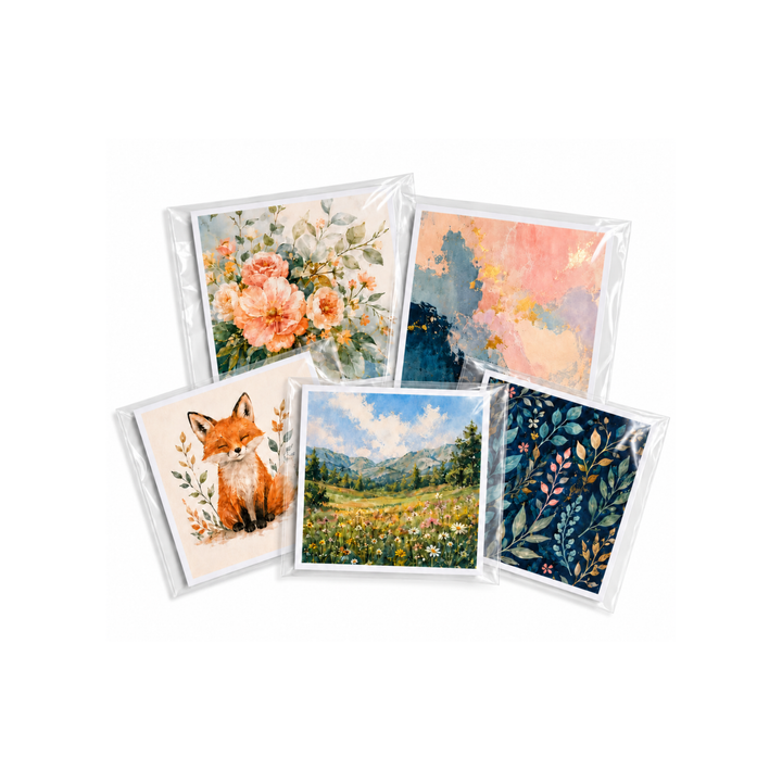 6x6 artwork and prints inside clear self-seal cello bags from CelloBag.co.uk