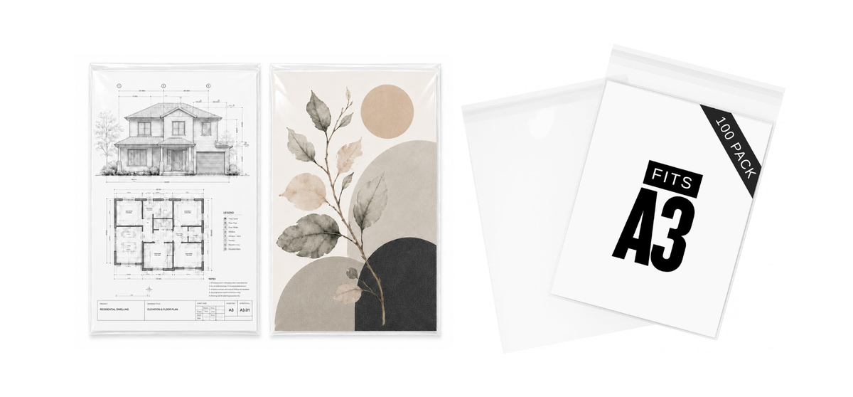 A3 art print inside a clear self-seal cello bag from CelloBag.co.uk