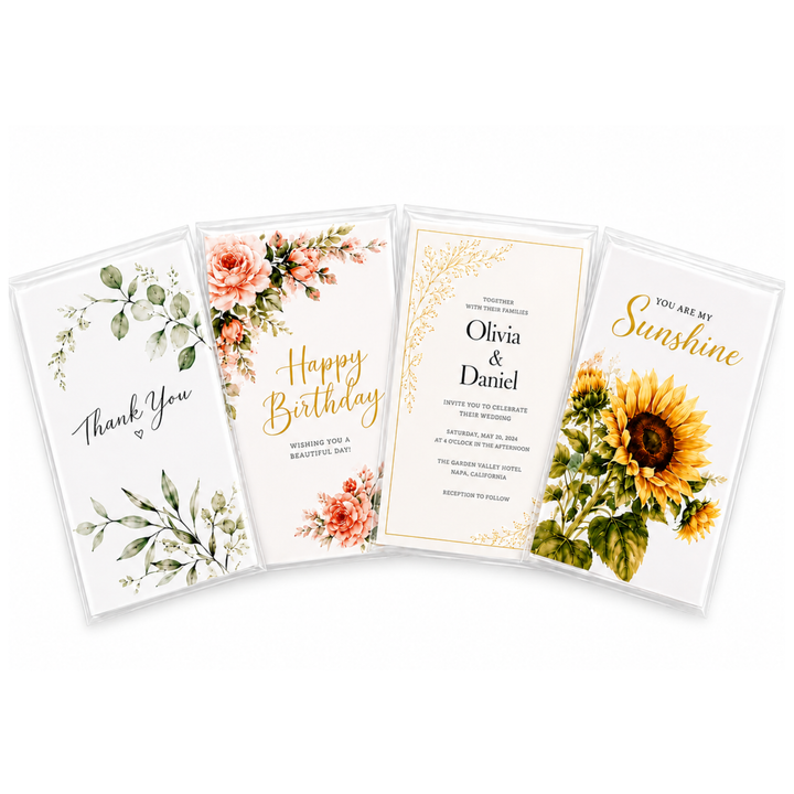 C5 cards and invitations inside clear self-seal cello bags from CelloBag.co.uk