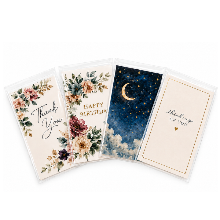 C6 greeting cards and invitations inside clear self-seal cello bags from CelloBag.co.uk