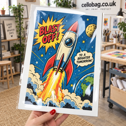 Art print packed in a clear self-seal cello bag from CelloBag.co.uk for presentation