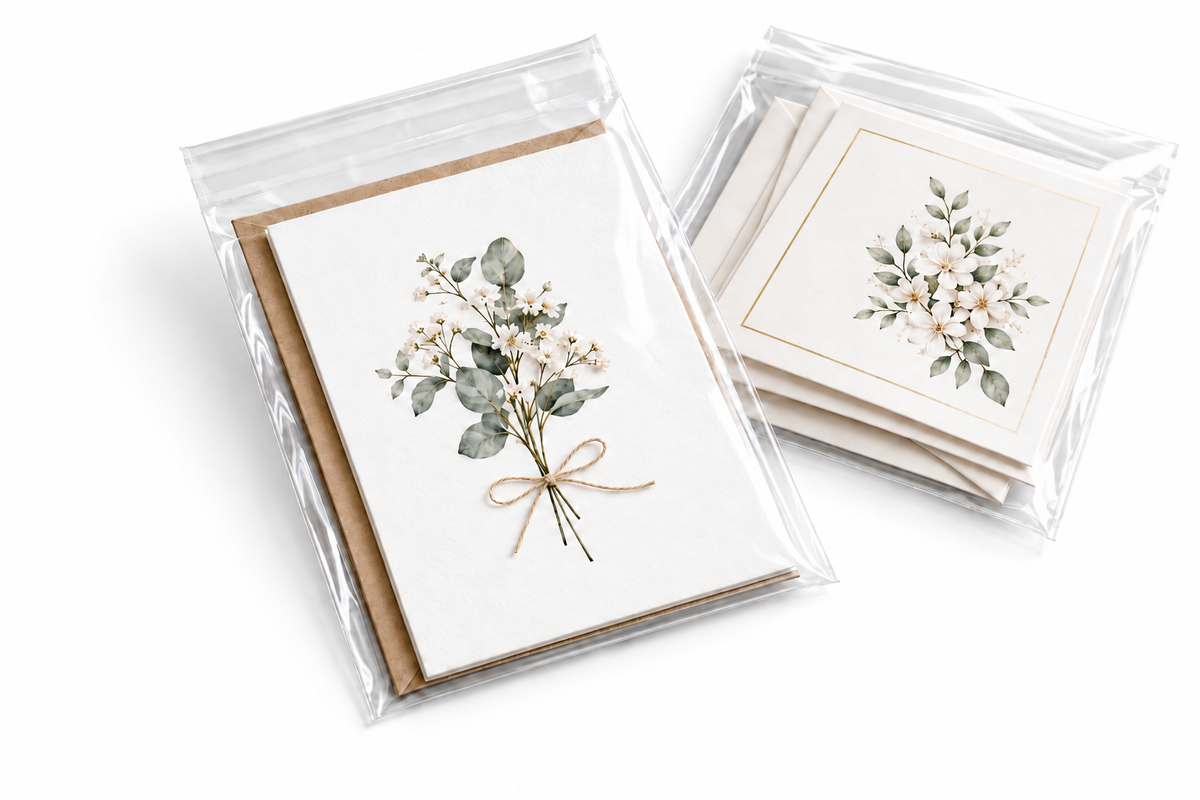 Greeting cards and invitations protected in clear self-seal cello bags from CelloBag.co.uk